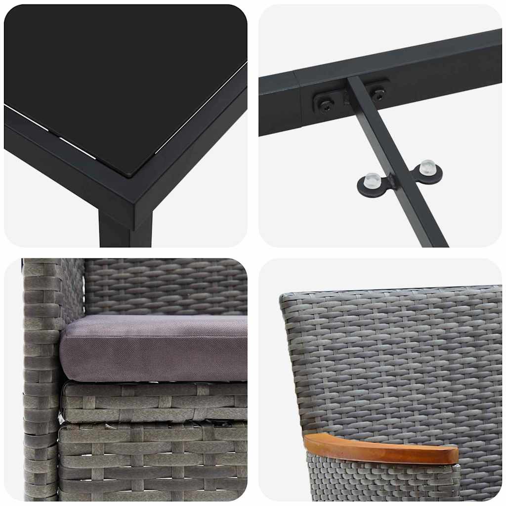 Conjunto de Jantar para Jardim 7 pcs Cinzeto Rattan Sintético