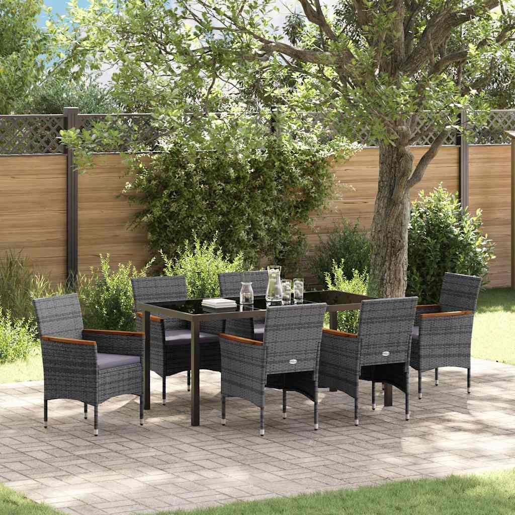 Conjunto de Jantar para Jardim 7 pcs Cinzeto Rattan Sintético