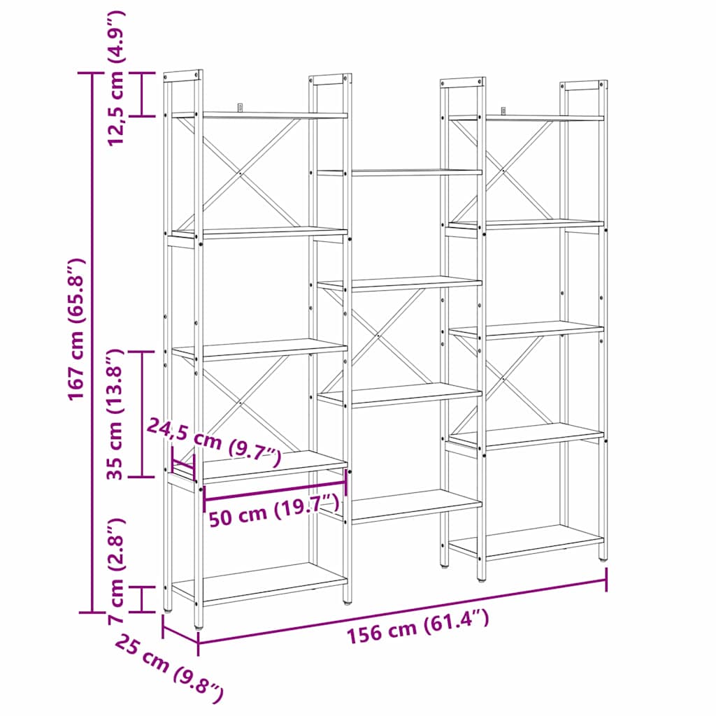 Estante carvalho artisiano 156 x 25 x 167.5 cm