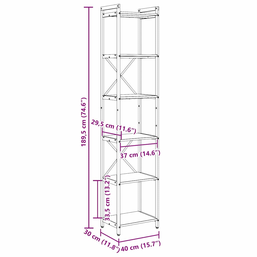 Estante Sonoma cinzento 40 x 30 x 188 cm Madeira processada