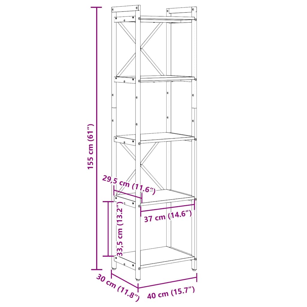 Estante carvalho artisiano 40 x 30 x 153 cm Madeira processada