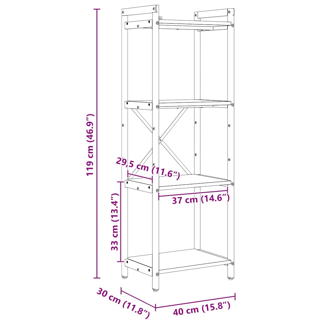 Estante Carvalho preto 40 x 30 x 118 cm Madeira processada