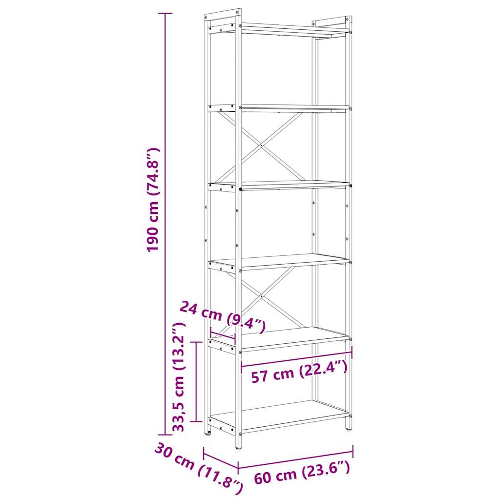 Estante Carvalho fumado 60 x 30 x 188 cm Madeira processada