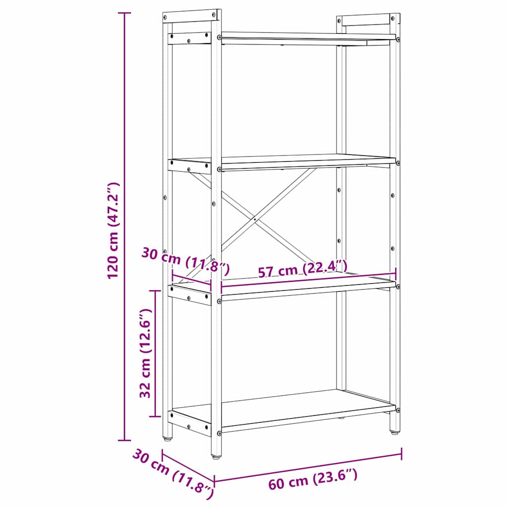 Estante Carvalho preto 60 x 30 x 118 cm Madeira processada