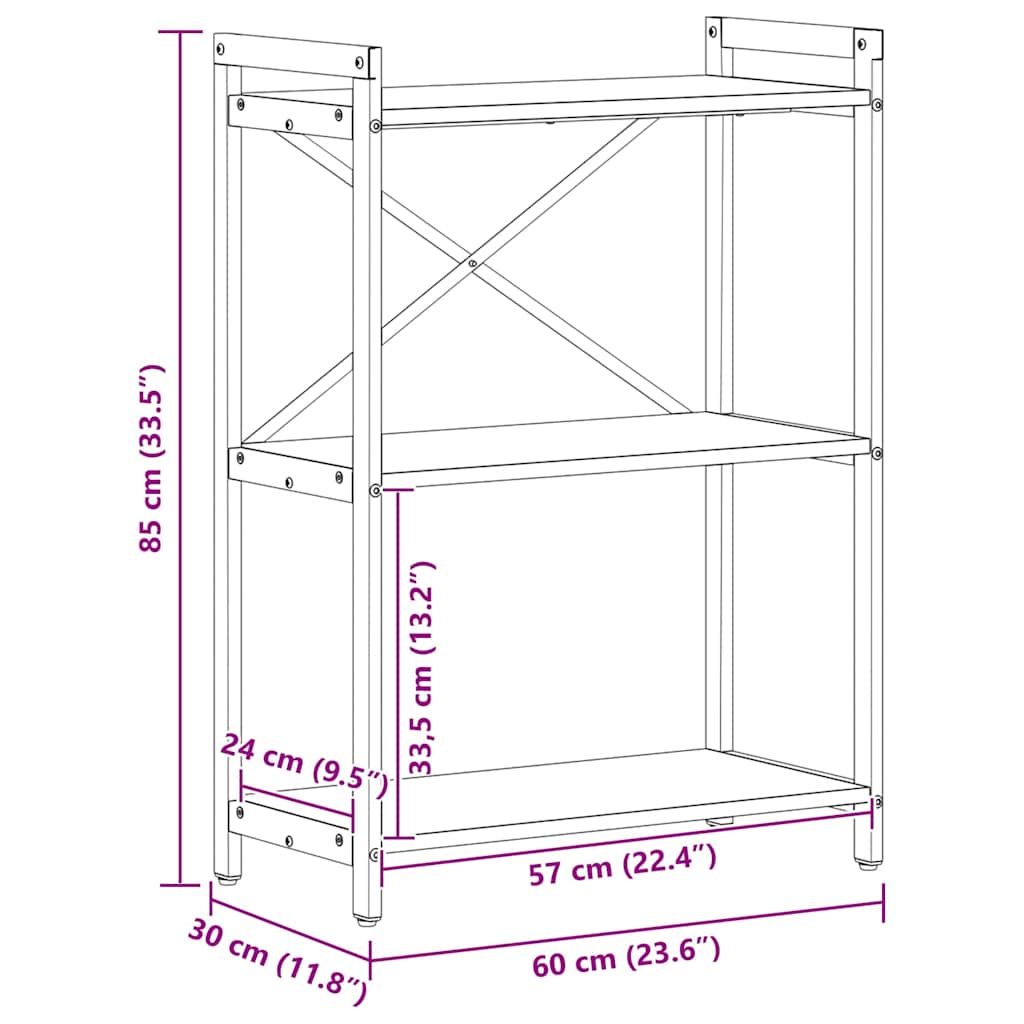 Estante Carvalho preto 60 x 30 x 83 cm Madeira processada