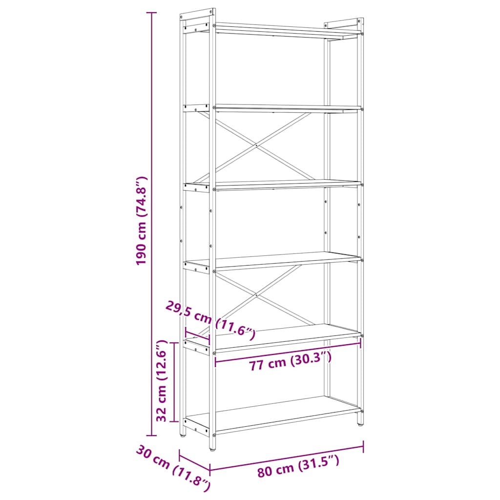 Estante Carvalho preto 80 x 30 x 188 cm Madeira processada