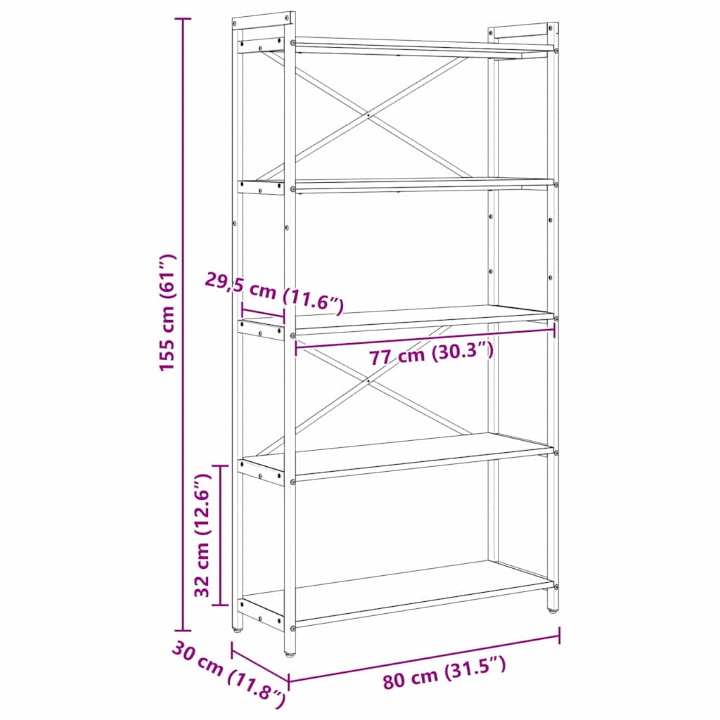 Estante Carvalho fumado 80 x 30 x 153 cm Madeira processada