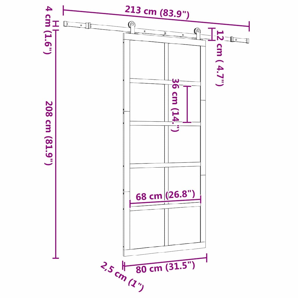 Porta Deslizante Castanho 80 x 208 cm Madeira de pinho maciça