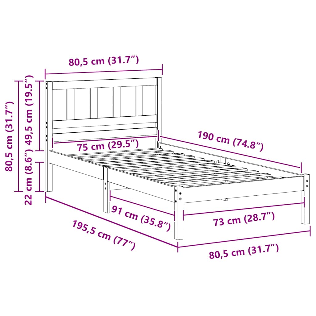 Estrutura da Cama com cabeceira Marrom Cera 75 x 190 cm