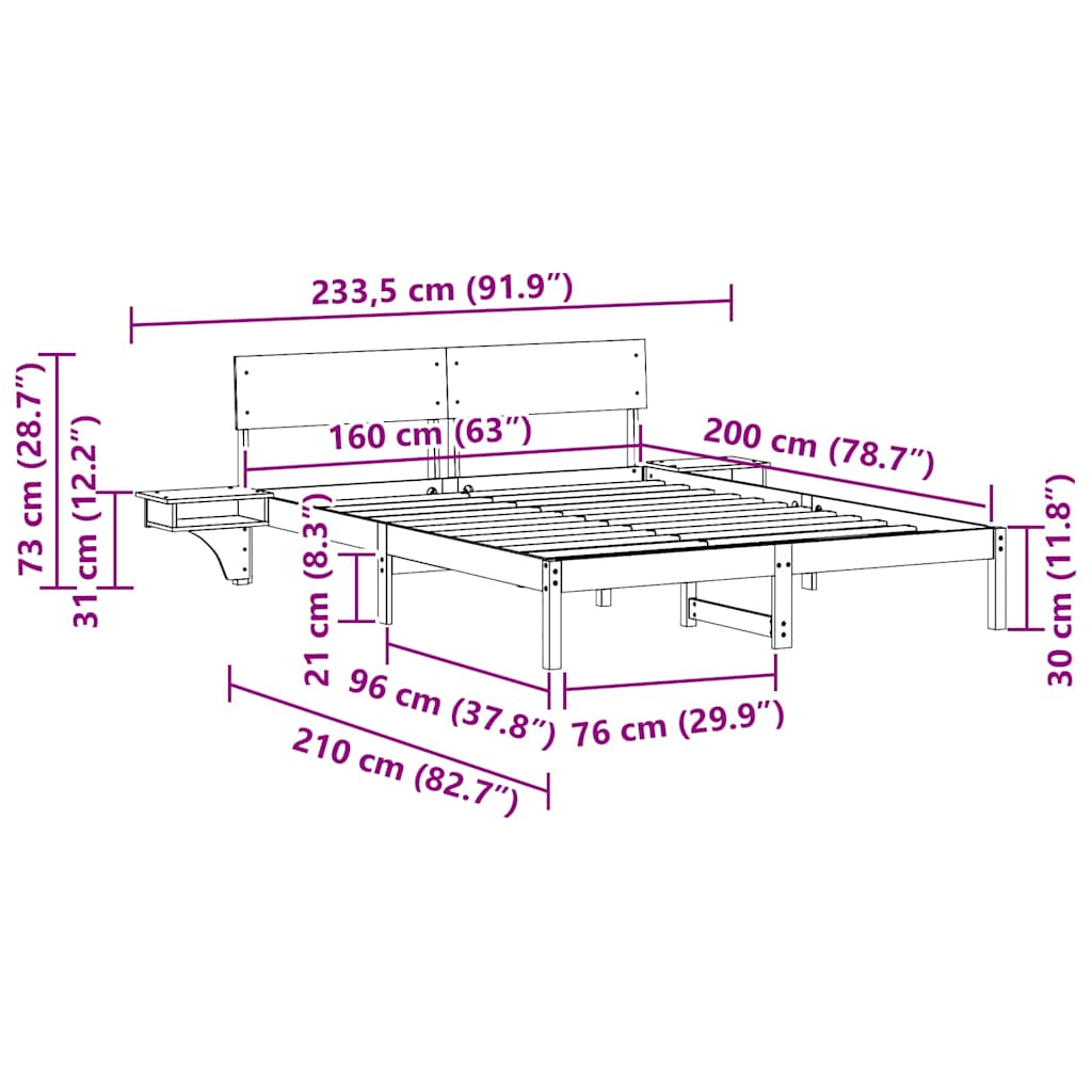 Estrutura de cama com mesas de cabeceira Castanho-mel