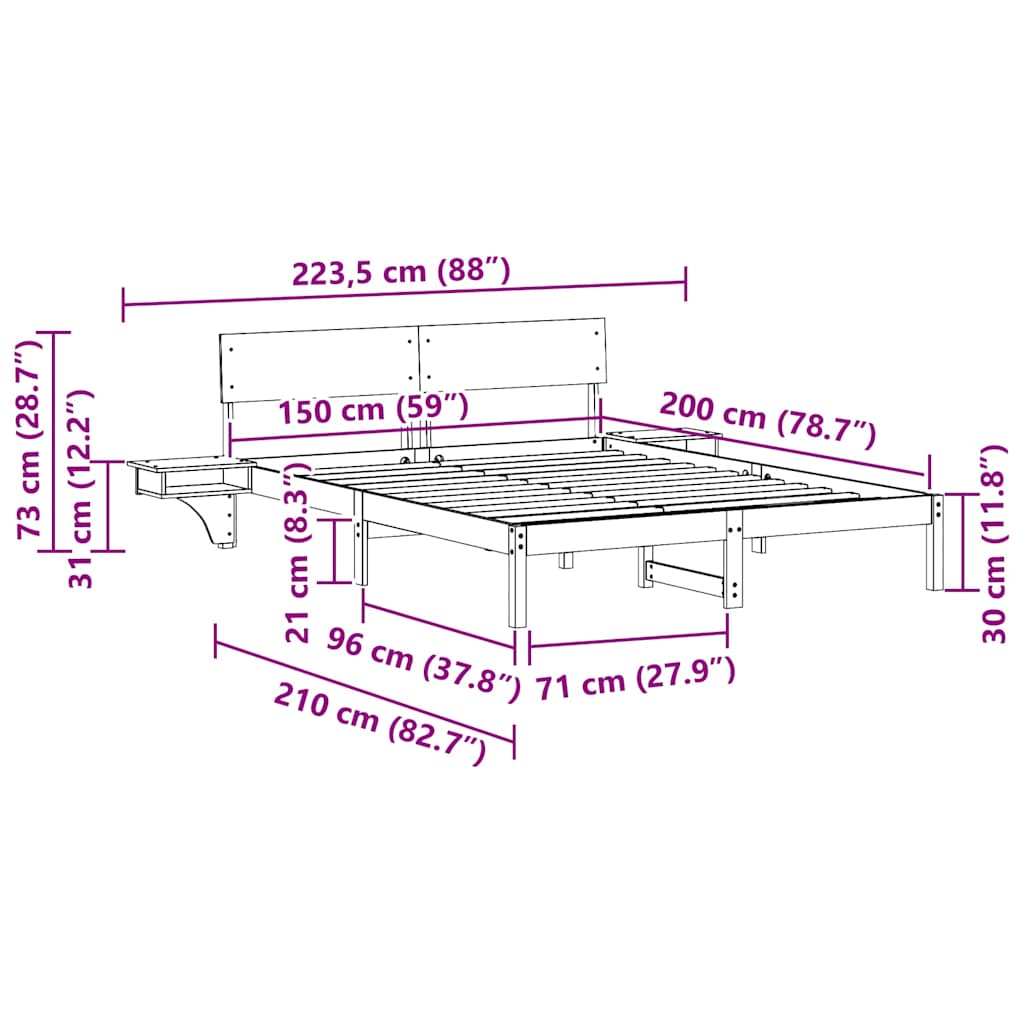 Estrutura de cama com mesas de cabeceira com cabeceira Branco