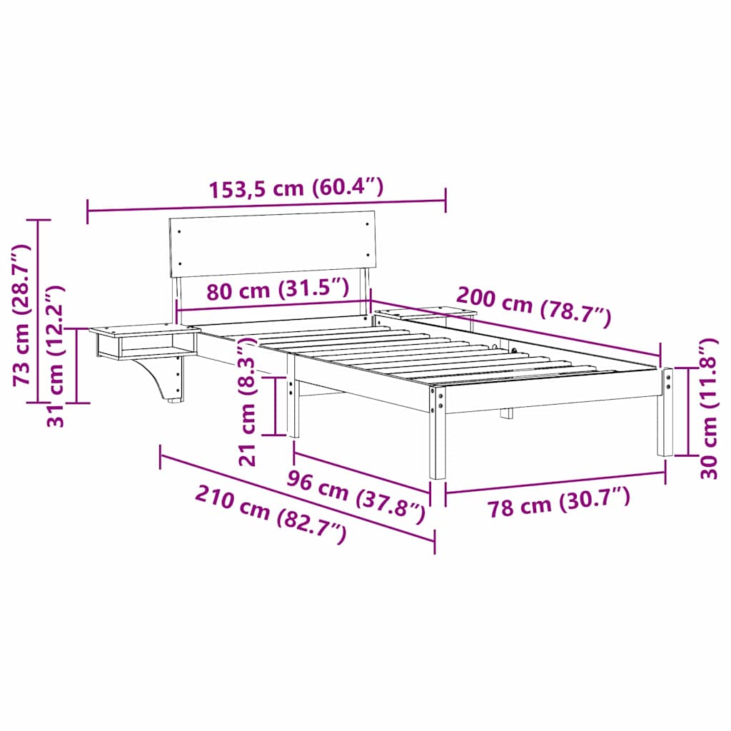 Estrutura de cama com mesas de cabeceira com cabeceira Castanho