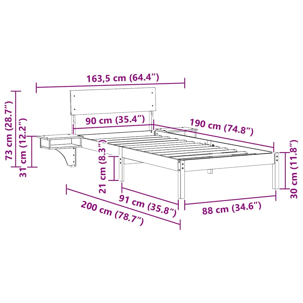 Estrutura de cama com mesas de cabeceira com cabeceira Branco