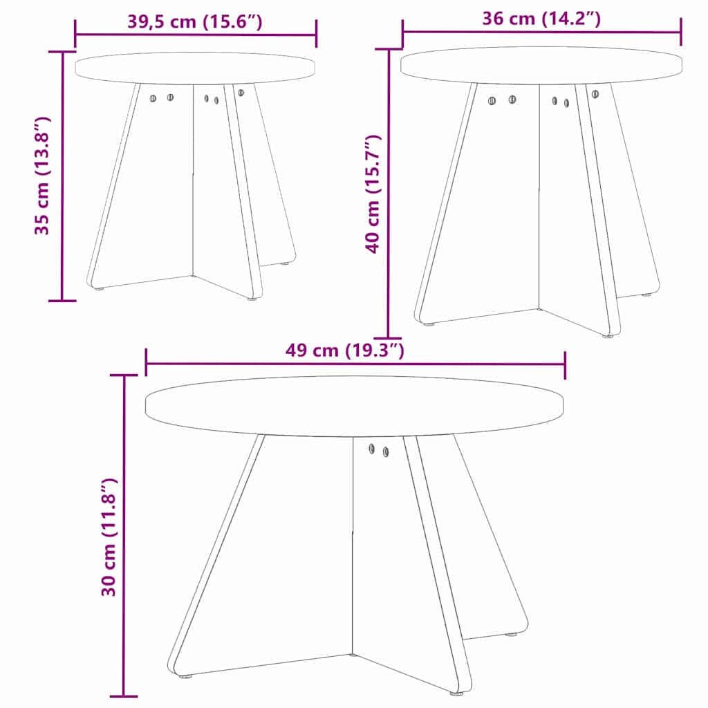 Mesa de centro 3 pcs Natural 49 x 49 x 30 cm