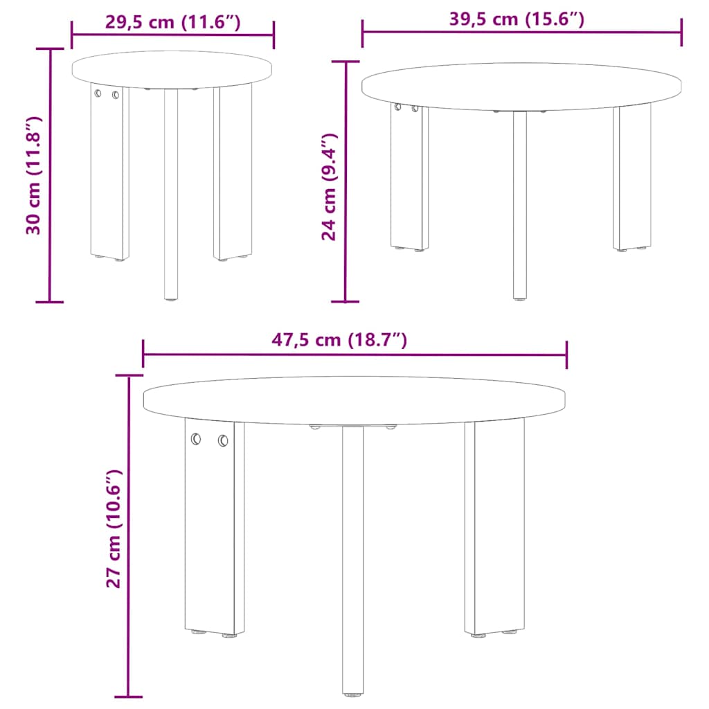 Mesa de centro 3 pcs Branco 47.5 x 47.5 x 27 cm
