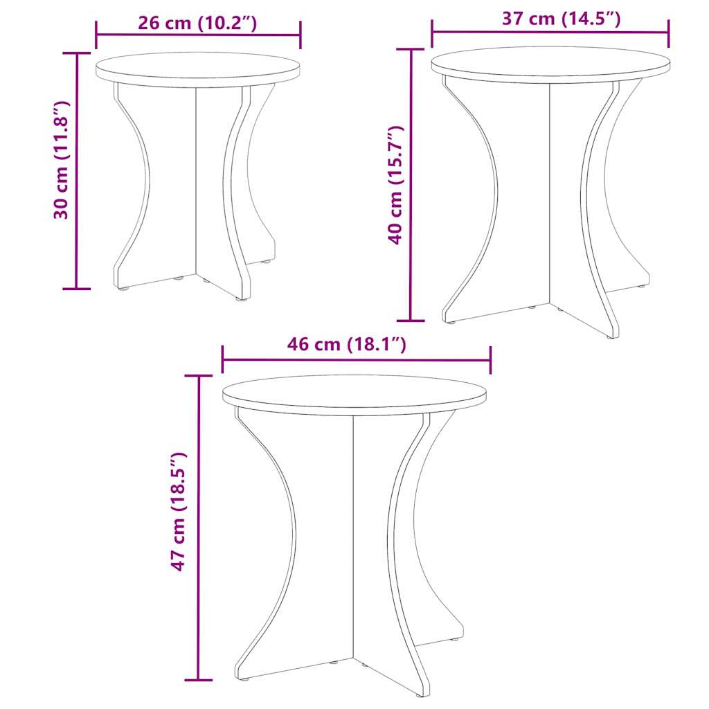 Mesa de centro 3 pcs Branco 46 x 46 x 47 cm