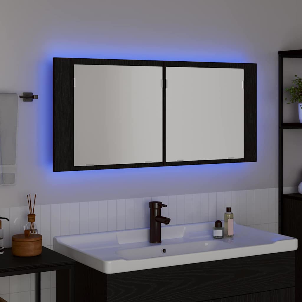 Espelho de LED com prateleira Carvalho preto 100 x 12 x 45 cm