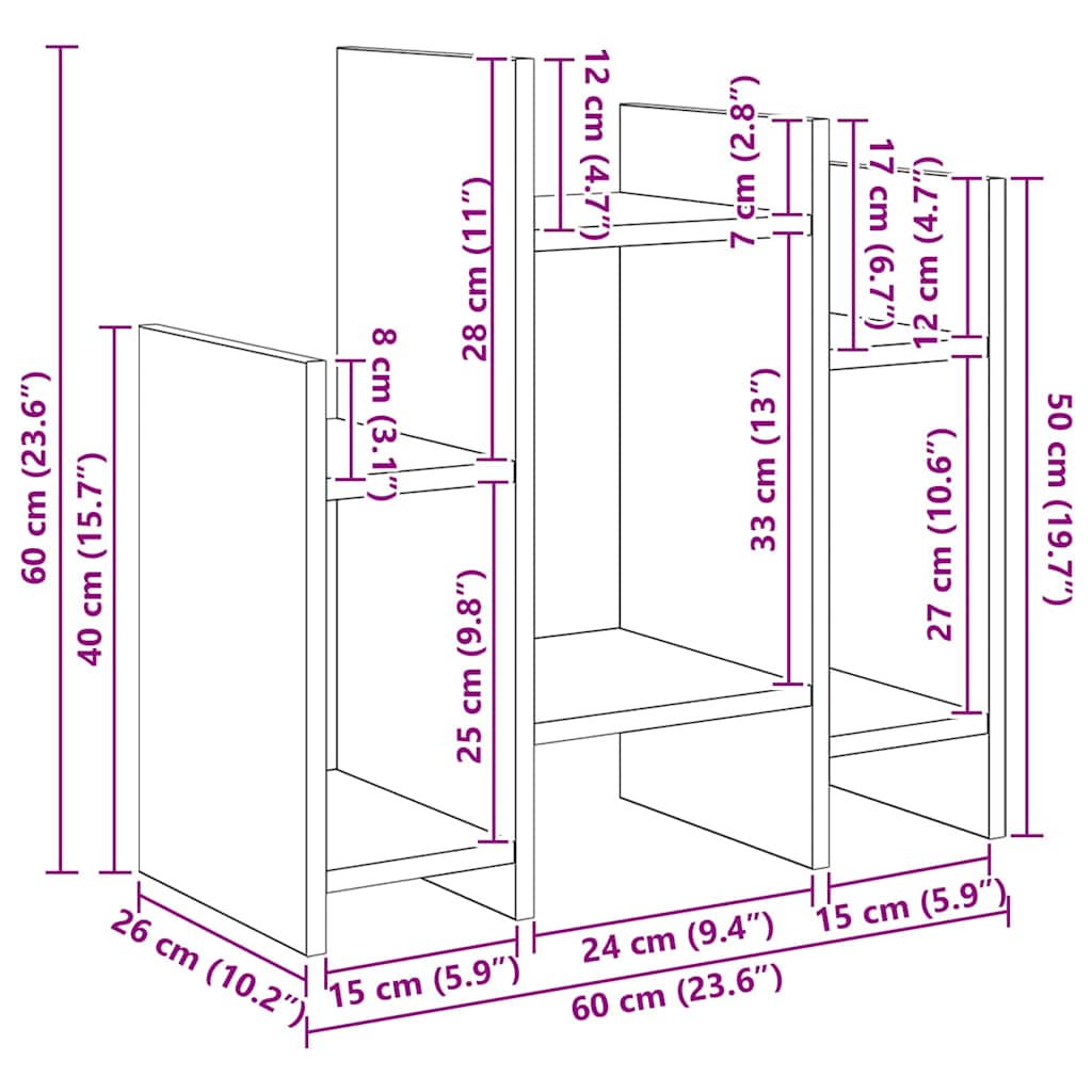 Armário lateral Carvalho preto 60 x 26 x 60 cm