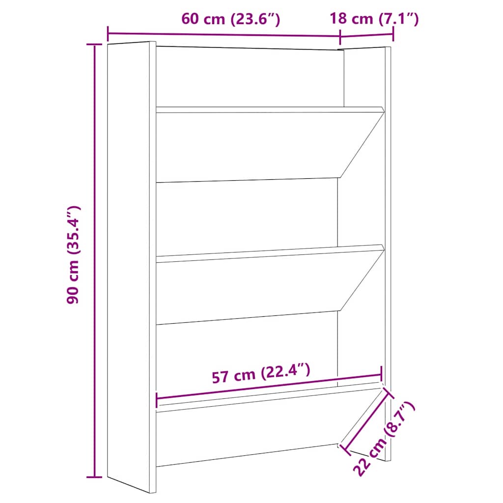 Armário para Sapatos de Parede Carvalho Preto 60 x 18 x 90 cm