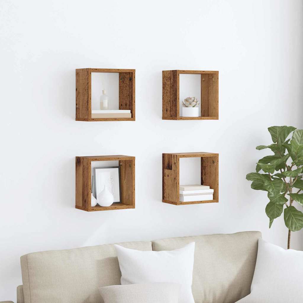 Prateleiras de Parede 4 pcs Madeira antiga 26 x 15 x 26 cm