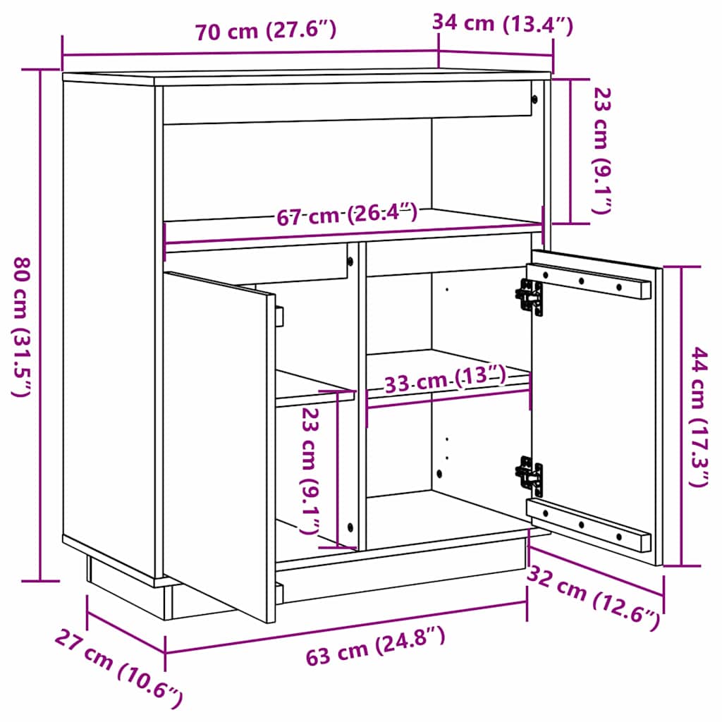 Buffet Castanho-mel 70 x 34 x 80 cm Madeira de pinho maciça