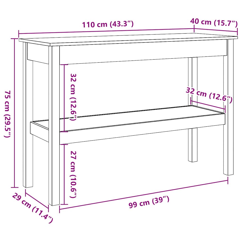 Aparador Castanho-mel 110 x 40 x 75 cm Madeira de pinho maciça