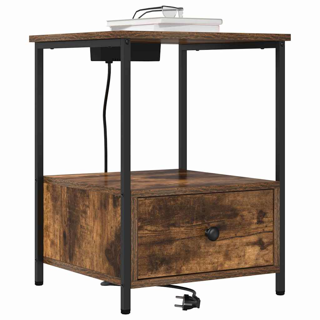 Armário Lateral com Estação de Carregamento Carvalho fumado