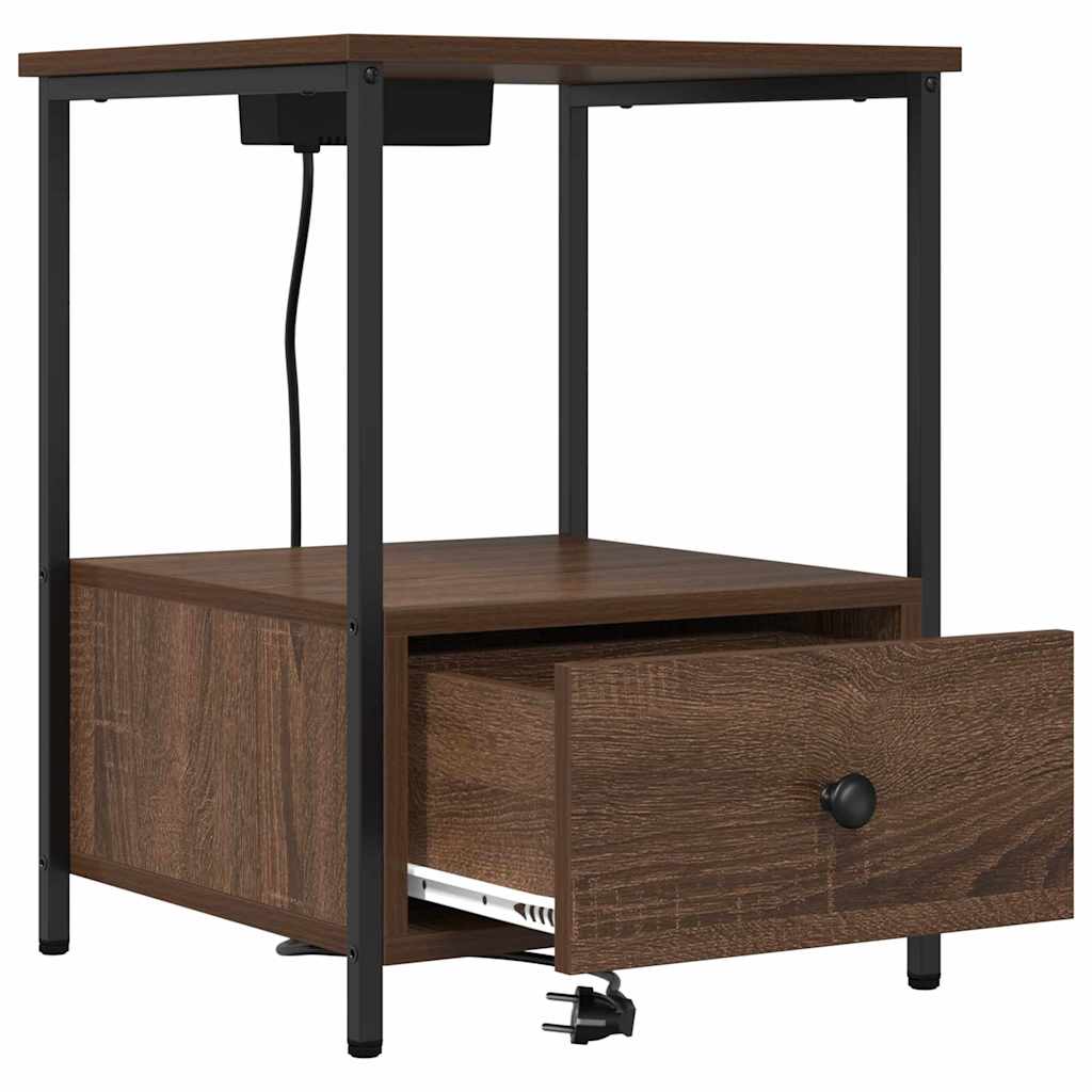 Armário Lateral com Estação de Carregamento Carvalho castanho