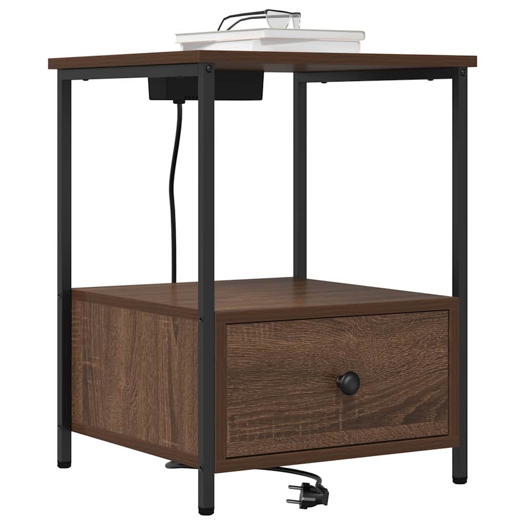 Armário Lateral com Estação de Carregamento Carvalho castanho