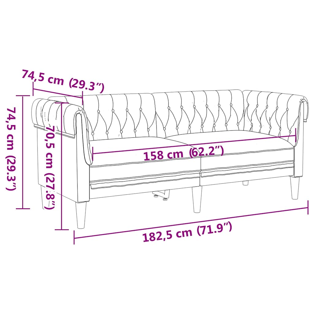 Sofá Chesterfield Cinzento-claro 182.5 x 74.5 x 74.5 cm tecido
