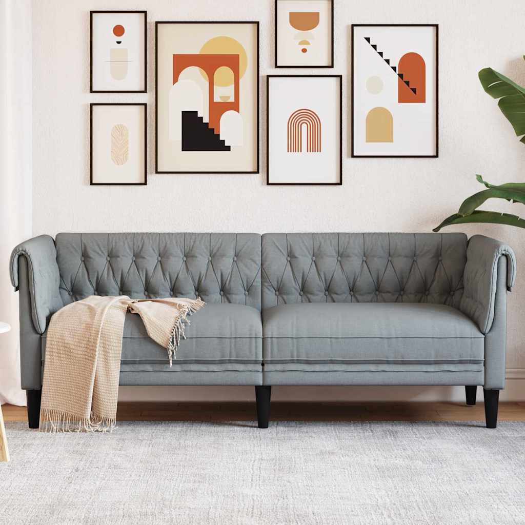 Sofá Chesterfield Cinzento-claro 201.5 x 74.5 x 74.5 cm tecido