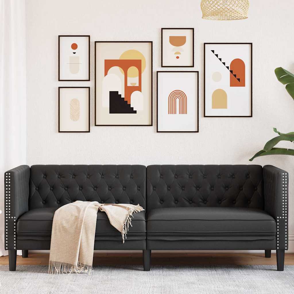 Sofá Chesterfield Preto 194 x 74,5 x 70,5 cm Couro sintético