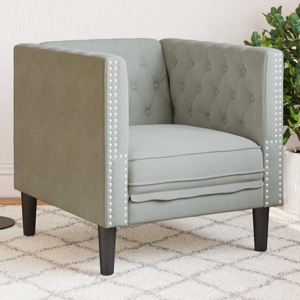 Poltrona Chesterfield Cinzento-claro 71 x 74,5 x 70,5 cm Veludo