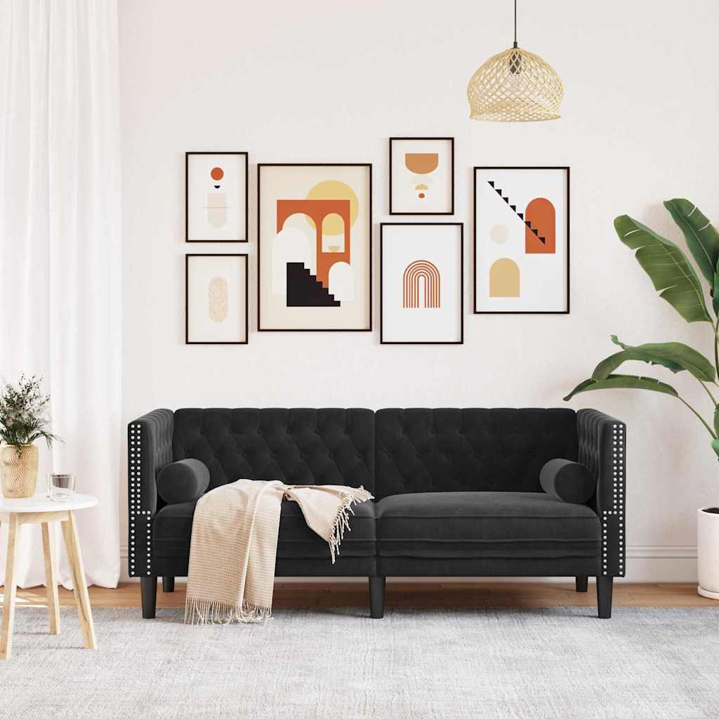 Sofá Chesterfield Outros Preto 174 x 74,5 x 70,5 cm Veludo