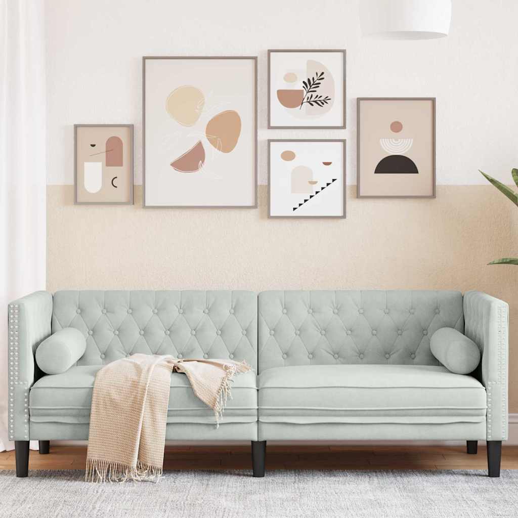 Sofá Chesterfield Cinzento-claro 194 x 74,5 x 70,5 cm Veludo