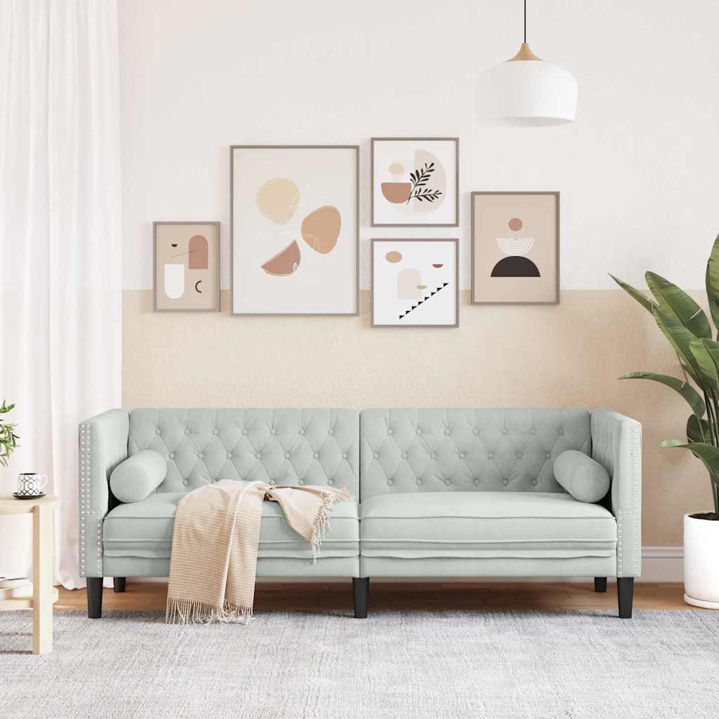 Sofá Chesterfield Cinzento-claro 194 x 74,5 x 70,5 cm Veludo