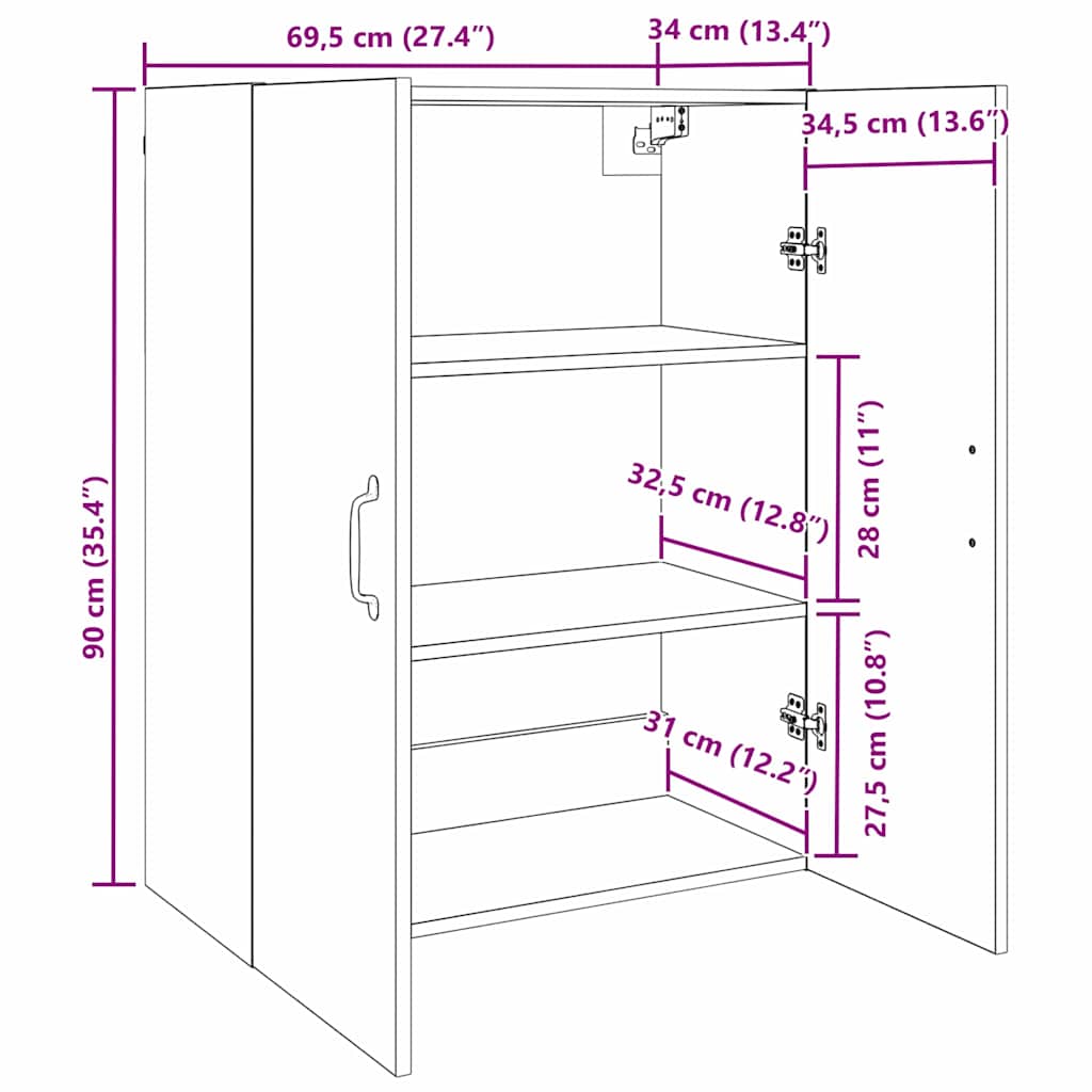 Armário suspenso Madeira antiga 69.5 x 34 x 90 cm