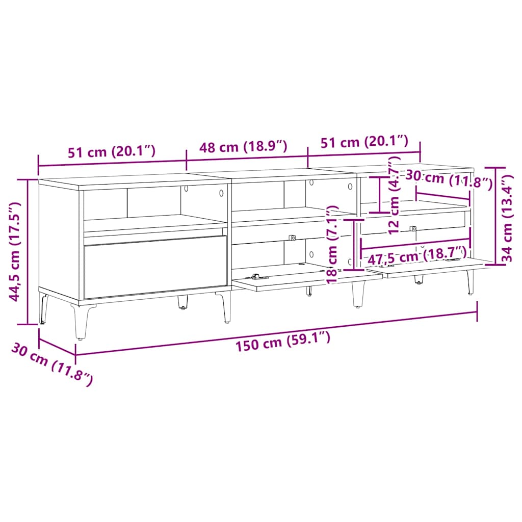 Gabinete para TV carvalho artisiano 150 x 30 x 44,5 cm