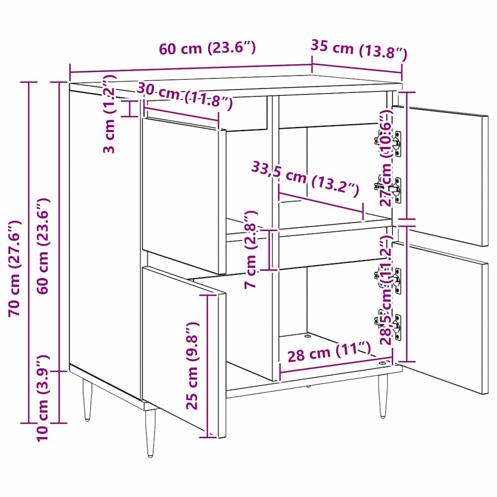 Buffet Castanho 60 x 35 x 70 cm Madeira processada