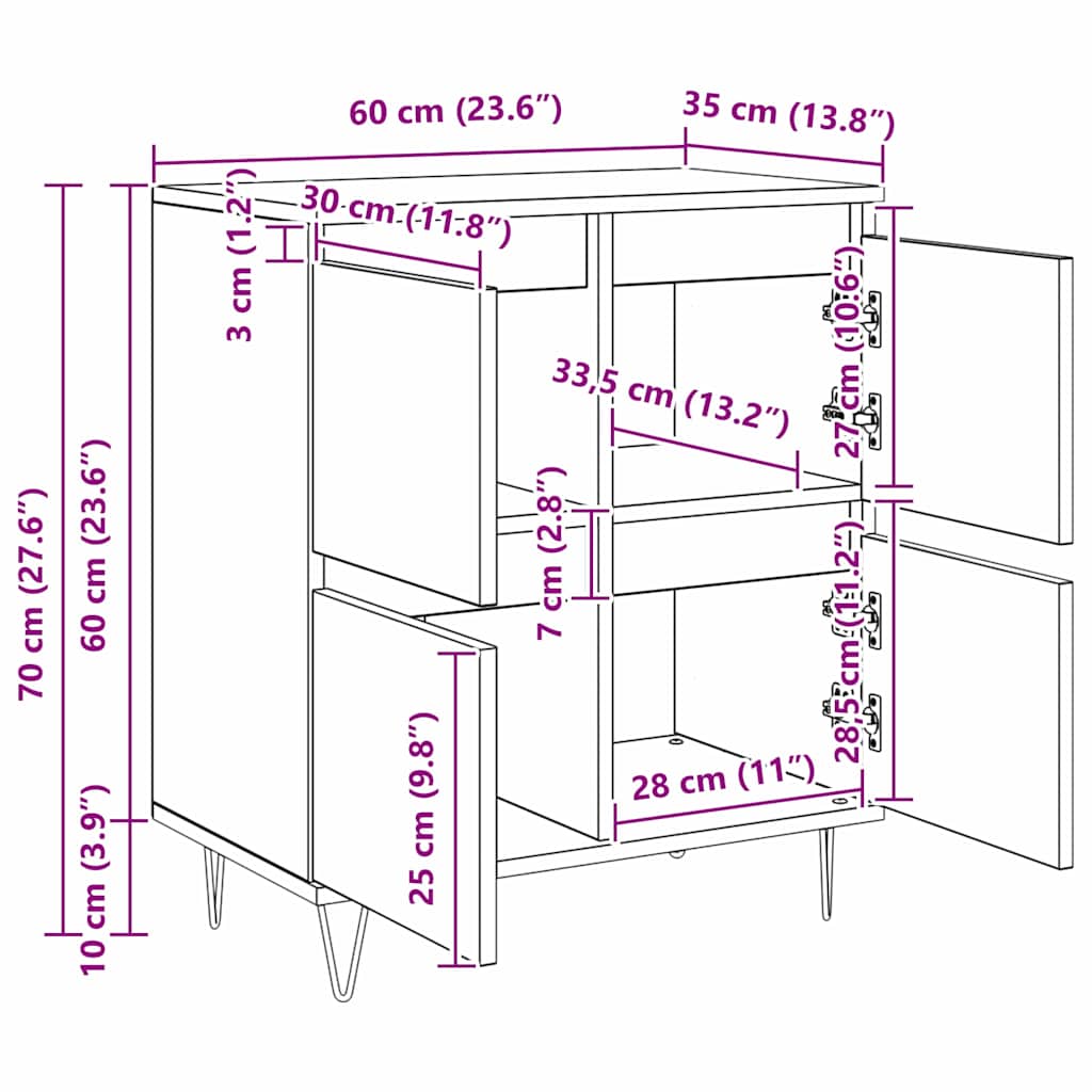 Buffet Preto 60 x 35 x 70 cm Madeira processada