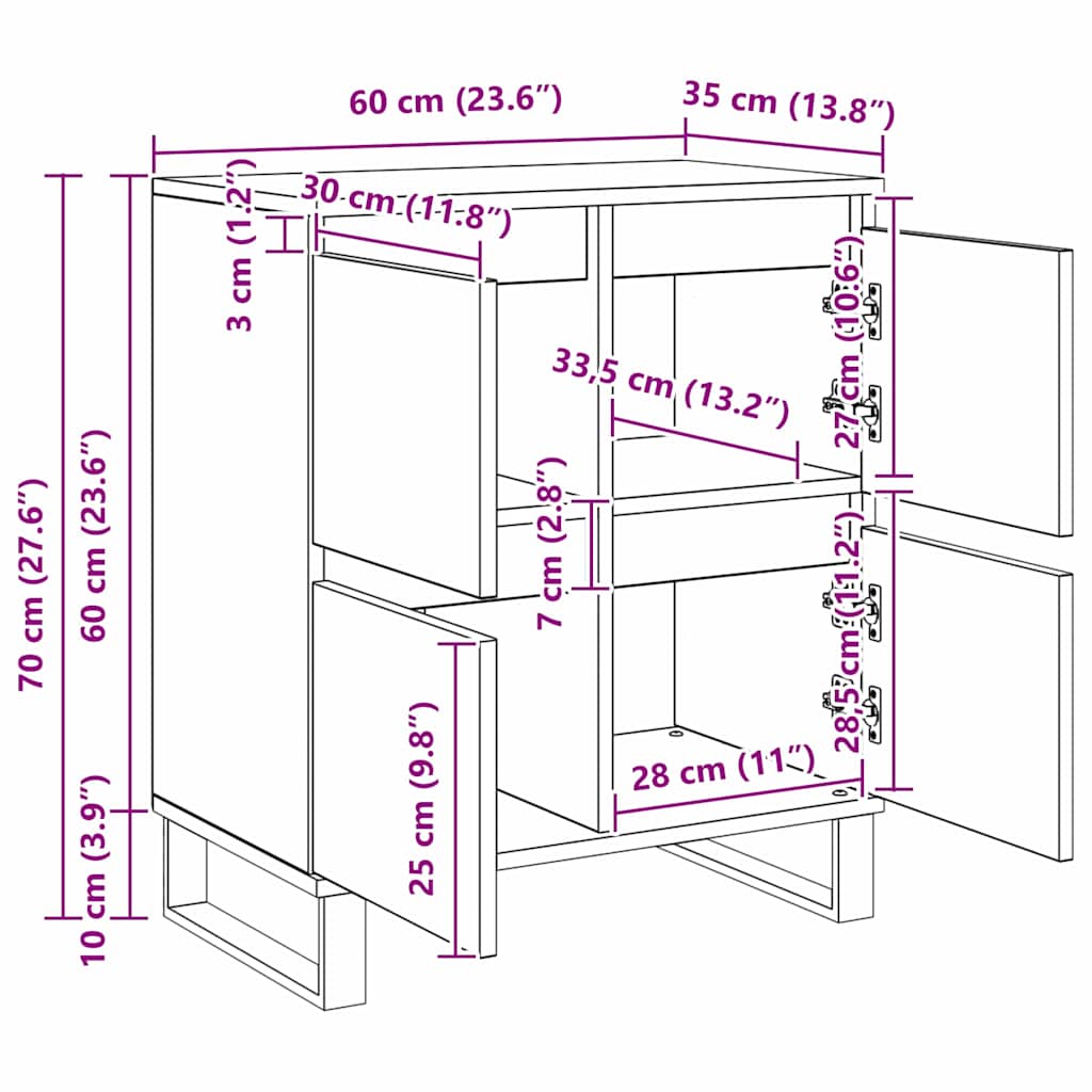Buffet Preto 60 x 35 x 70 cm Madeira processada