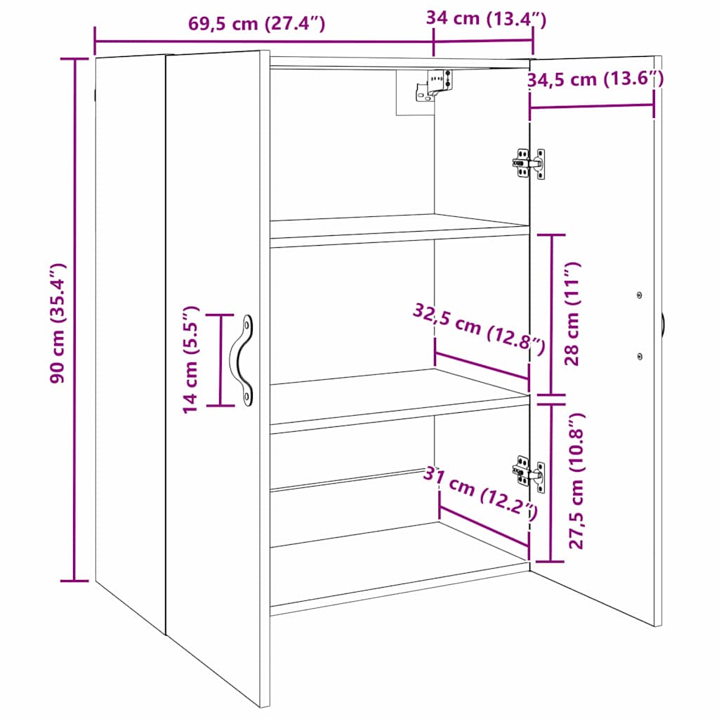 Armário de parede Preto 69.5 x 34 x 90 cm Madeira processada