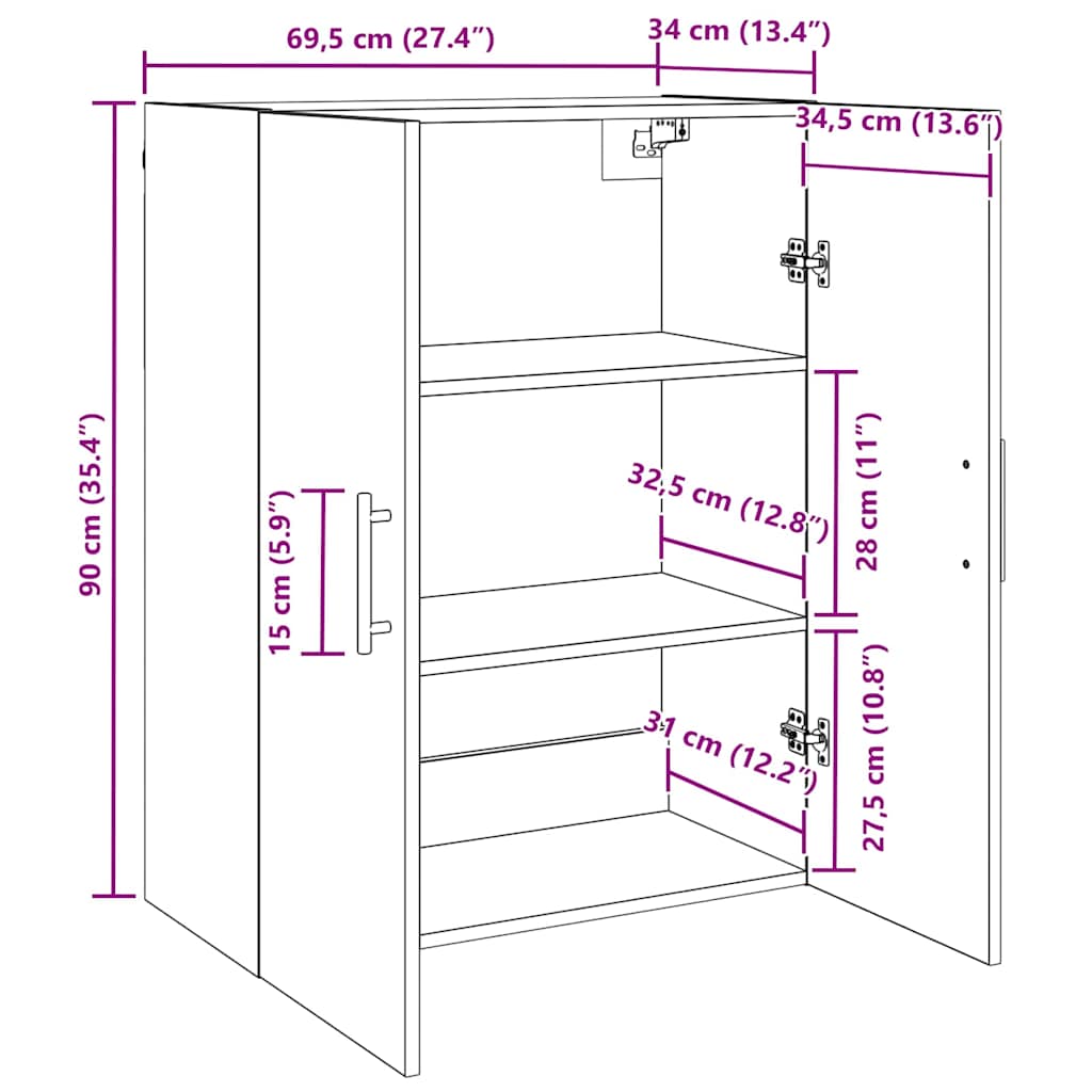 Armário de parede Castanho 69.5 x 34 x 90 cm Madeira processada