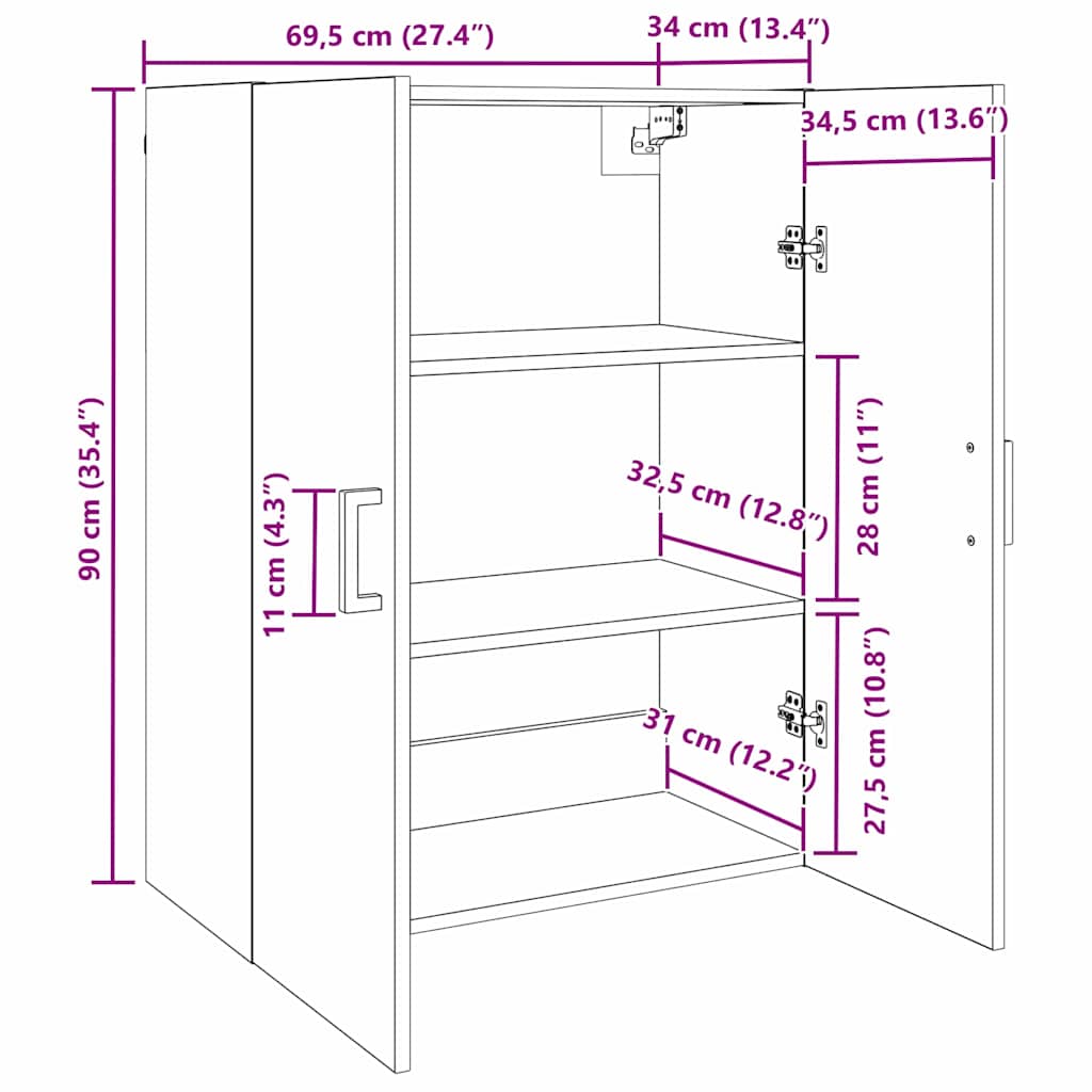 Armário de parede Castanho 69.5 x 34 x 90 cm Madeira processada