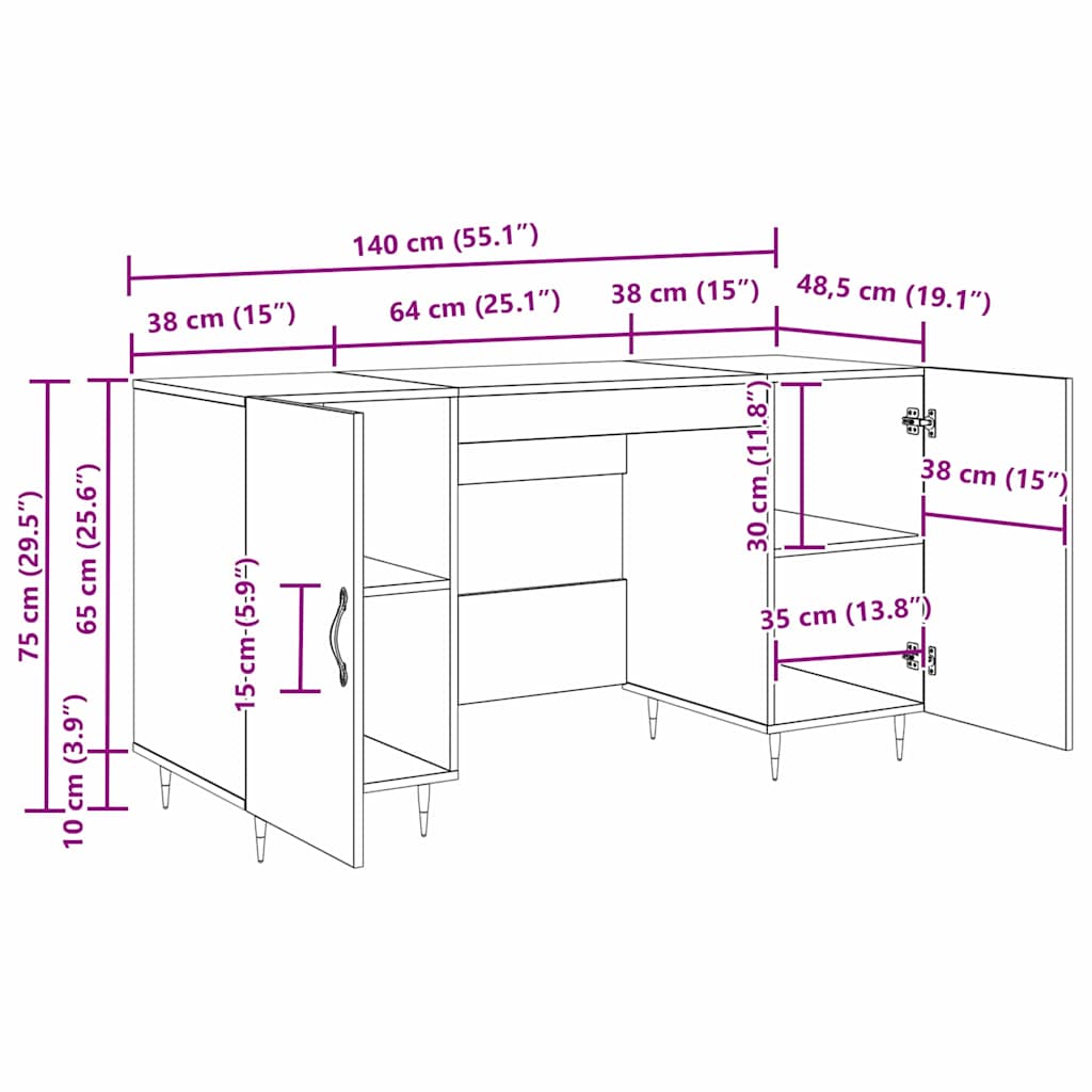 Mesa carvalho artisiano 140 x 50 x 75 cm Madeira processada