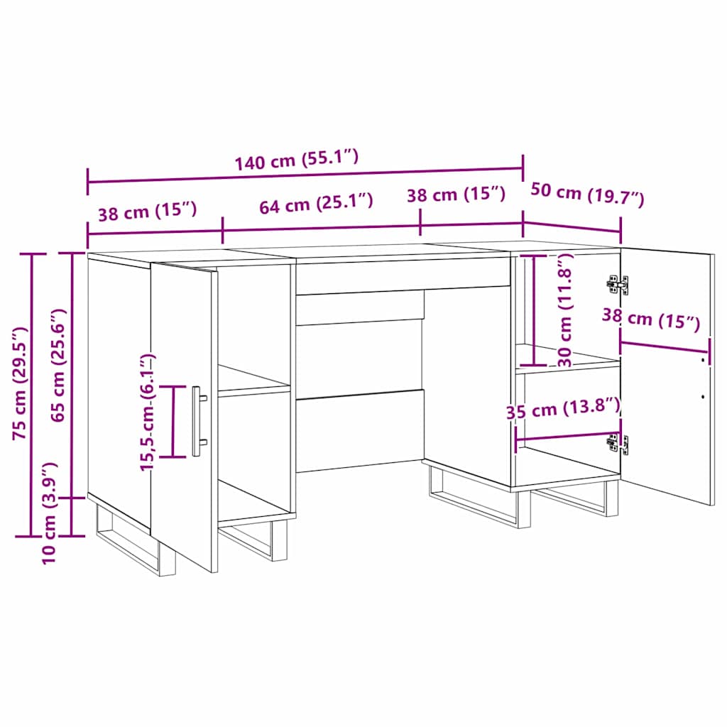 Mesa Carvalho preto 140 x 50 x 75 cm Madeira processada