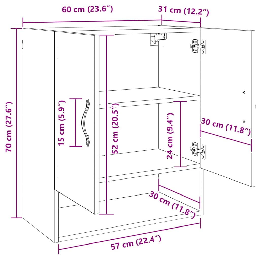 Armário de Parede carvalho artisiano 60 x 31 x 70 cm