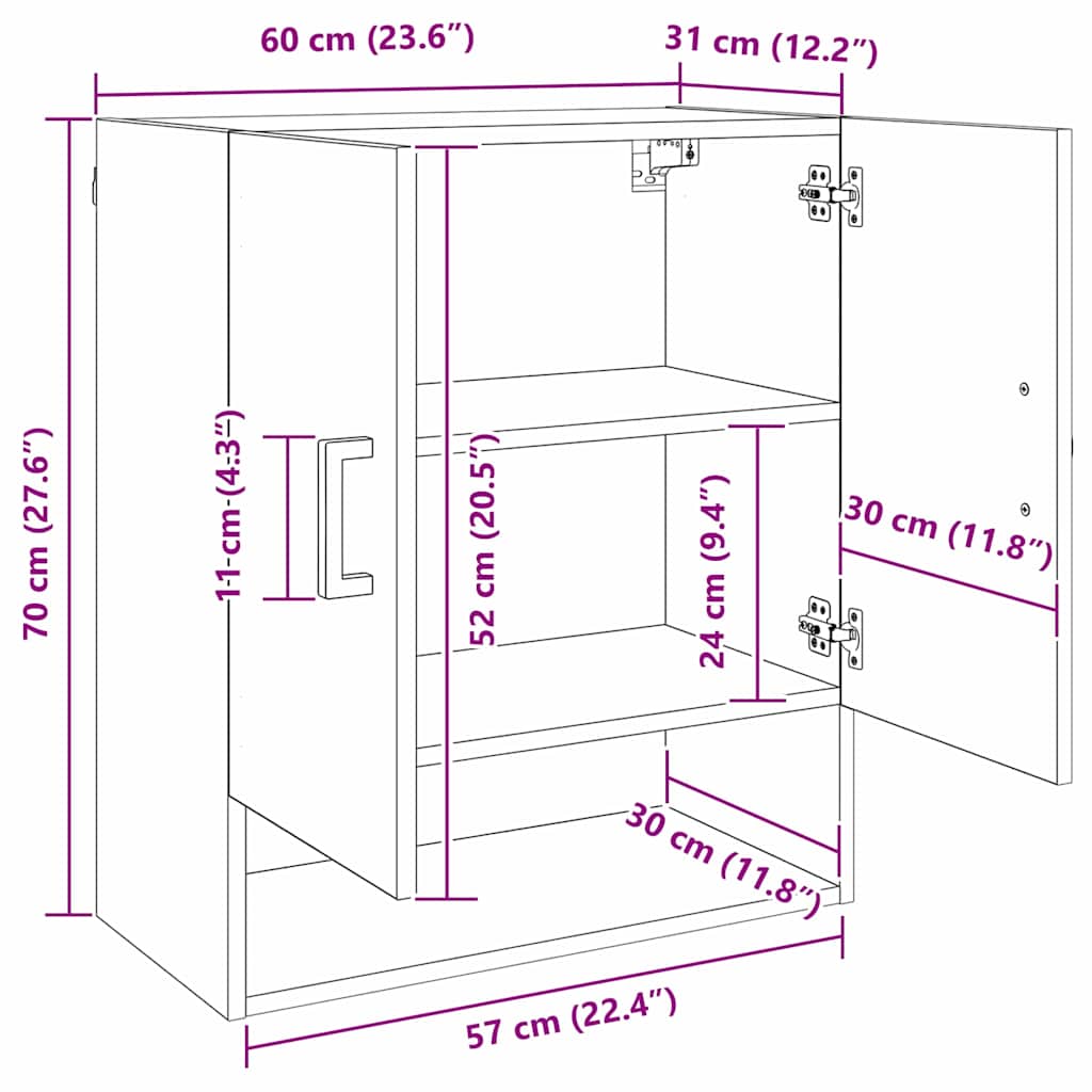 Armário de Parede carvalho artisiano 60 x 31 x 70 cm