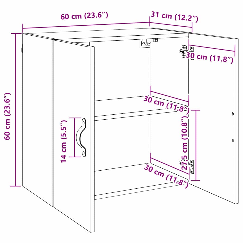 Armário de Parede Madeira antiga 60 x 31 x 60 cm
