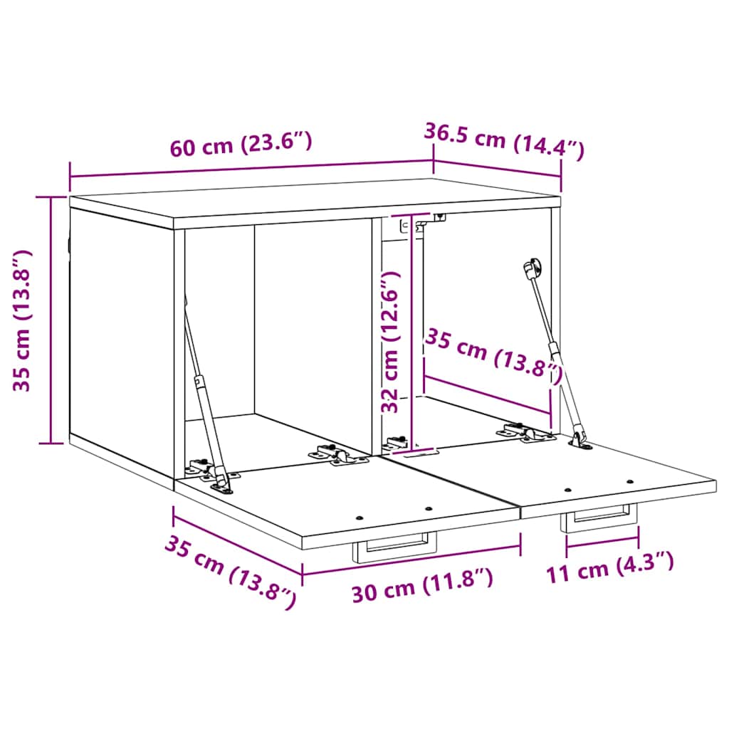 Armário de Parede Madeira antiga 60 x 36.5 x 35 cm
